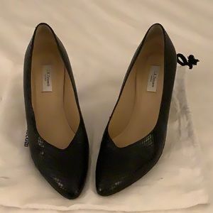 LK Bennett black alligator skin leather heels
